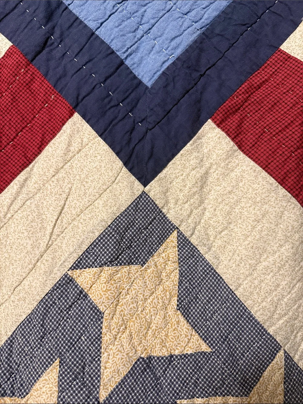 Patriotic Hand Stitched Teddy Bear Quilt in Blue & Red - Double Sided - King